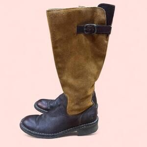 Born Leather & Suede Mid-Calf Boots | Size 7.5 (38.5) | Buckle Zip Riding Style